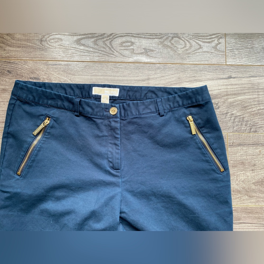 Michael Kors navy blue trousers pants with gold details 97% cotton - Picture 2 of 12